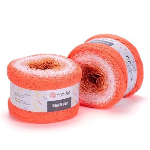 Yarn Art Flowers Vivid Yarn 250gr 8.80 oz 1094yds 55% Cotton 45% Acrylic Multicolor Cotton Fine Yarn Rainbow Crochet Spring Summer (512)