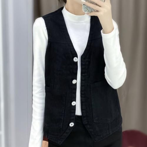 Chaleco vaquero mujer corto para estilizar la cintura con botones y denim premium 3