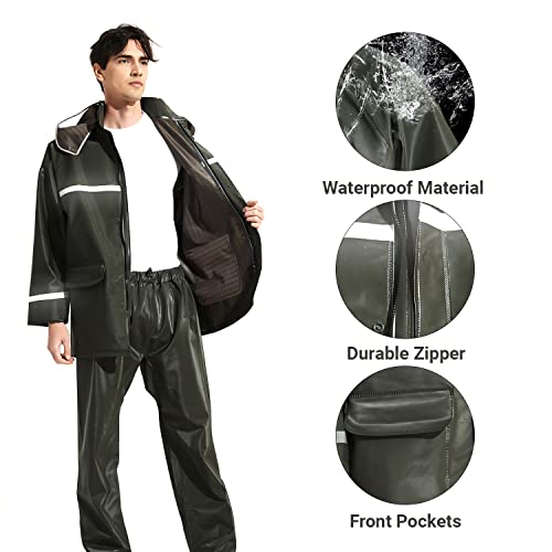 Image of AllExtreme Reusable Two-Piece Raincoat With Transparent Face Shield Detachable Hood Two Pockets Carry Pouch Waterproof Buttoned Rain Jacket