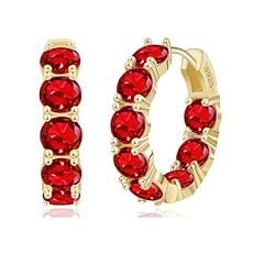 Gold-Red CZ Hoop Earring