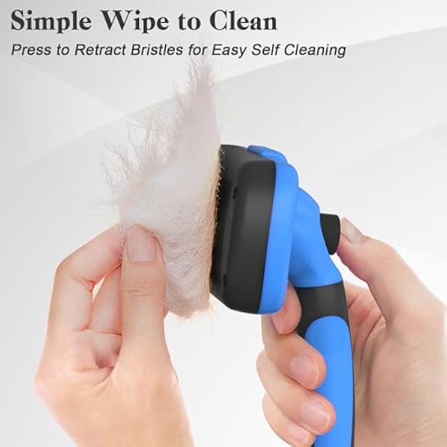 Swihauk Self Cleaning Slicker Brush - Skin Friendly Deshedding Grooming Tool for Dogs & Cats, Suitable for Shedding & Haired Pets, with Pet Supplies Accessories, Blue-ItYuVehY