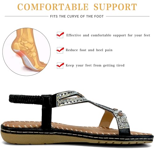 Womens Sandals 2025 Summer - Gladiator Comfortable Casual Walking Shoes Bohemian Crystal Rhinestones Flats Footwear3