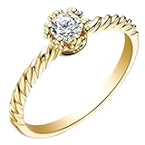 Xylara Anillo de boda para mujer, oro 375, alianzas solitarias con diamante de 0,2 quilates, joyería auténtica, talla 54 (17,2)