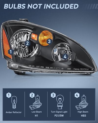 Image of Nilight Headlight Assembly Compatible with 2002 2003 2004 Nissan Altima Black Housing Amber Reflector Clear Lens Headlights Replacement Driver and Passenger Side
