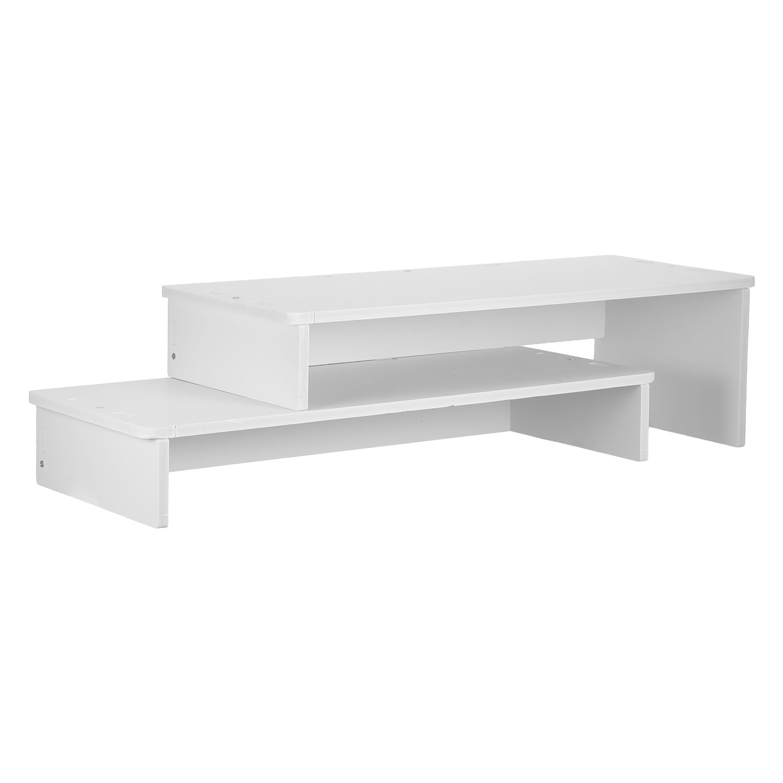 Supporto Monitor in Legno Bianco a 2 Livelli per Scrivania | Design a Doppio Strato, Superficie Raffinata, Base Stabile Antiscivolo, Adatto a Professionisti e Studenti