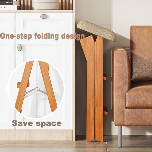Wooden Folding Library Ladder Chair - Convertible Stool & Stepladder for Adults, Max Weight 100kg, Wine Red with Cushion, Portable Design & Flower Shelf Feature