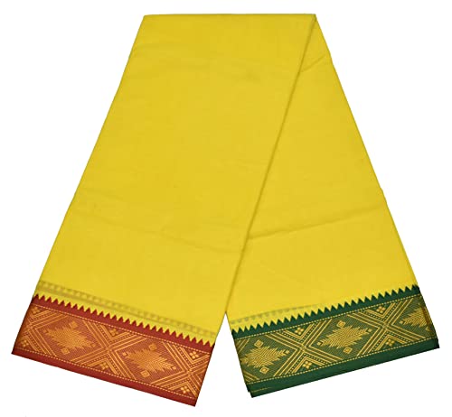 Image of TUNI MANI Men's Panchakacham Dhoti with Angavasthram Towel, Jari Border, 100% Cotton, Size: 9 X 5 (4.0mtr Dhoti, 2.25mtr Towel) (Unstitched)