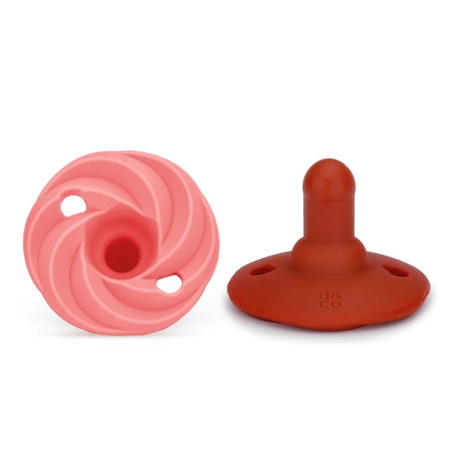Image of Doddle & Co. Holland Pop Pacifier, Natural Shape, 100% Silicone (Peach /Rust, 3+ Months)