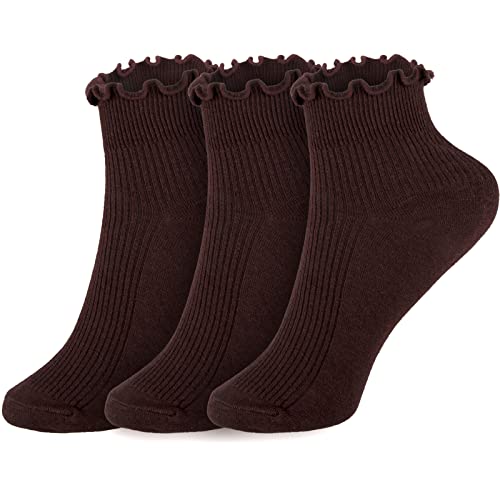 Womens Ankle Casual Socks Lace Ruffle Low Cut Knit Cotton Lettuce Socks for Women Girls