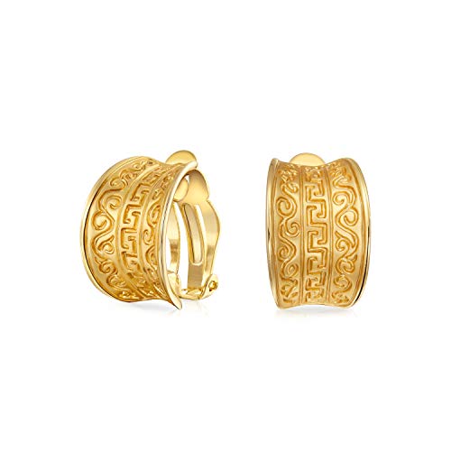 Egipcio griego motif amplio medio aro clip en pendientes para las mujeres...