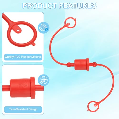 Image of PATIKIL 3 /8 inch ISO-B Hydraulic Coupler Male Dust Cap and Female Plug Cover, Set of 4 Rubber Quick Disconnects Port Plug Cover Fittings Red Cap with Retention Ring