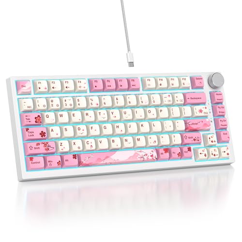 Image of 75% TKL Wired Mechanical Keyboard,RGB Backlit Gasket Mount 82 Key Hot Swappable Custom Linear Red Switch Gaming Keyboard with Volume Knob & PBT Keycaps (Pink)