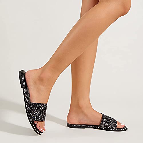 Image of Women's Open Toe Flat Sandals Rhinestone Glitter On Casual Fashion Slippers Quick Drying Indoor & Outdoor Slides