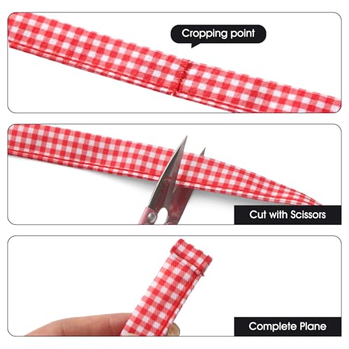 Image of BOHARERS 3-Pocket Waist Apron With Red And White Plaid Shoulder Straps - Black Waitress Waiter Server Short Aprons