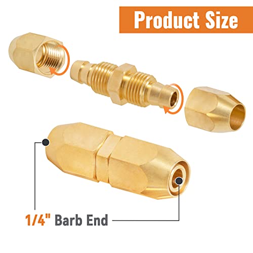 Sungator 6 Pack 1/4 Inch Barb X 1/4 Inch Barb Air Hose Repair Splicer, Brass Pneumatic Replacement Fitting For Fixing Air Hose With A Sealing Tape #TOP1