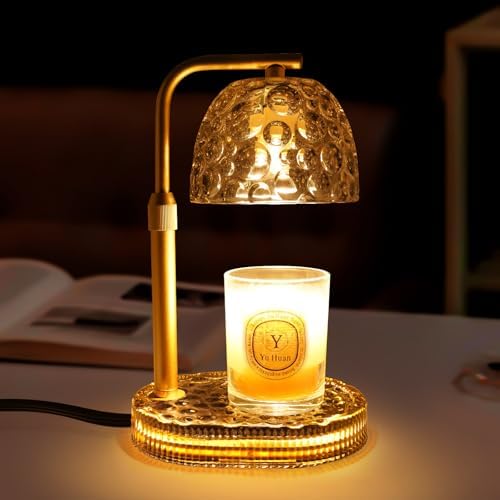 Candle Warmer Lamp with Timer Dimmer, Honeycomb Crystal Wax Melt Warmer for Jar Candles, Adjustable Height Wax Warmer Lamp with 2 Bulbs for Women Mom Gift New Home Bedroom Decor (Sky Gray)