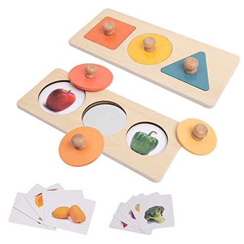 Image of Twefex Baby Puzzles 12-18 Months - Montessori Multiple Shapes Knob Wooden Puzzles for Toddlers 1-3 - Peekaboo Photo Puzzle with Baby Mirror & 10 Real-Life Cards
