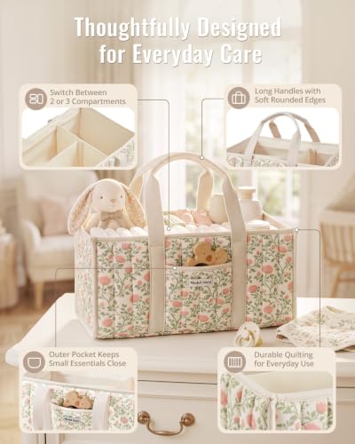 Image of Blissful Diary Floral Diaper Caddy Organizer, Storage Basket, Tulip Garden