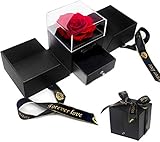 SUPERMOLON Rosa Roja Eterna en Caja joyero con Lazada - Flores San Valentín - Flores preservadas Pedida de Mano, Bodas de Oro, Aniversario Pareja, Pedida de Matrimonio - Incluye Tarjeta DEDICATORIA
