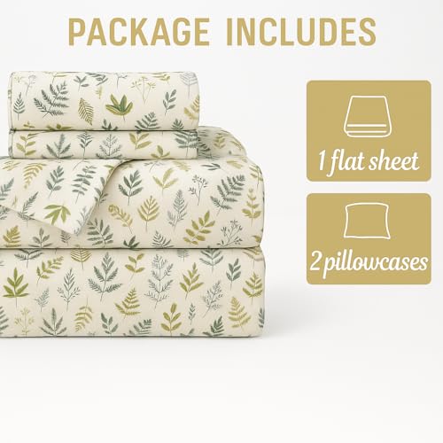 Image of King Size Bedsheet - Leafy-Tranquil - 108 x 108 Inches - Brushed Microfiber Flat Sheet with Pillow Covers - Soft, Cooling, Wrinkle & Fade Resistan