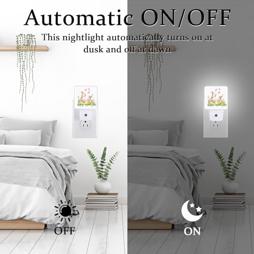Image of Cute Rabbits Butterfly Night Light, Plug-into Wall Happy Easter Bunny Animals Nightlight Lamp with Dusk to Dawn Sensor, Led Lamp 0.5W Energy Efficient for Boys Girls Adults Home Decor