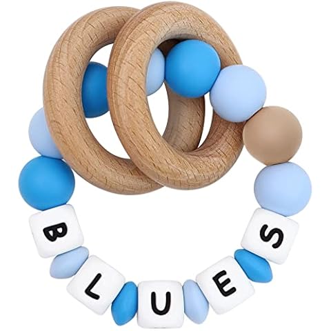Munchewy Personalized Stroller Hook Play Ring with Name -SkyBlue/LightBlue Cover