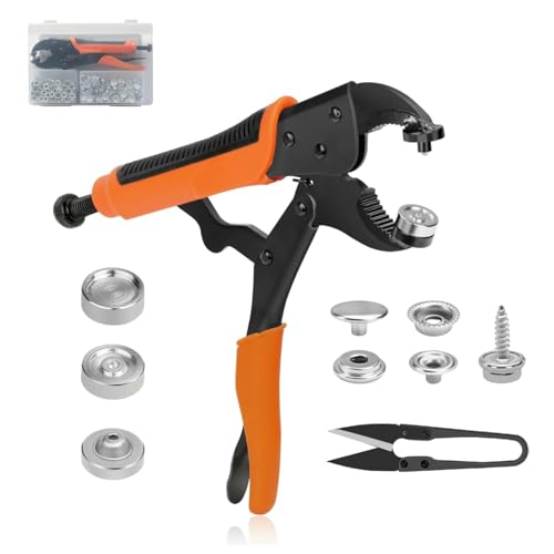 YXGOOD Heavy Duty Snap Fastener Tool with Punching Die 50 Sets of Replacement Metal Snaps Fastener Pliers Tool Kit for Repairing Boat Covers Canvas Sewing Tarps