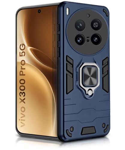 Image of WOW IMAGINE Shock Proof Back Case Mobile Cover for Vivo X300 Pro 5G | Back Cover Case (Tough Armor | Hybrid PC + TPU | Ring Holder & in-Built Kickstand | Blue)
