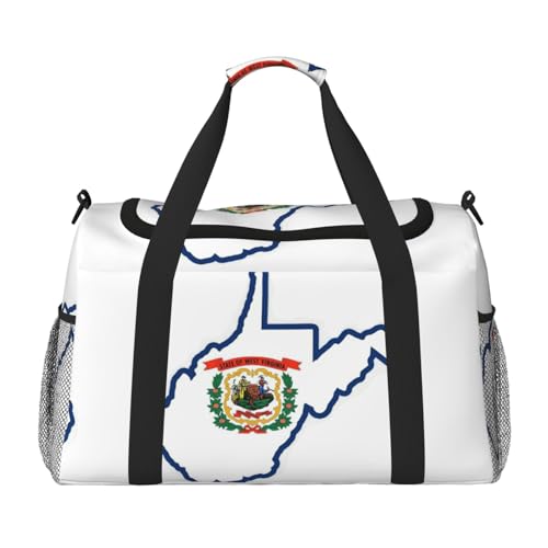 West Virginia state Flag Map print Travel Duffle Bag Gym Bag for Women,Puffer Tote Bag,Weekender Overnight Bag Organizer