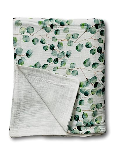 Image of Leyl&Ari Muslin Quilt Blanket, 100% Organic Cotton Soft Premium Quality Breathable for Infant, Newborn Baby, Toddler Crib, Gender Neutral Baby Essential Accessories and Gift Made in USA, (Eucalyptus)