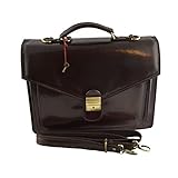 Cartable En Cuir 2 Compartiments Couleur Brun Fonc� - Maroquinerie Fait En Italie - Cartable
