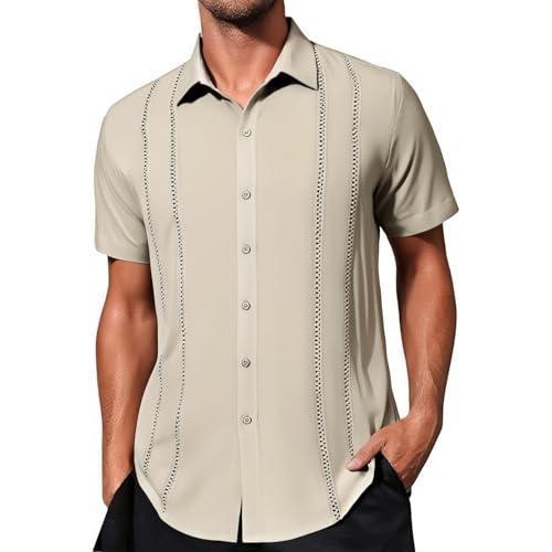 Munweiyu Camisa hawaiana para hombre, camisa de verano de manga corta Guayabera, camisa de manga corta con botones, camisa hawaiana, camisa de playa, camisa de ocio, camisa de bolos, camisa vintage
