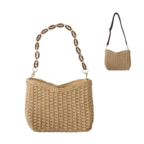 Summer Handwoven Tote Bags Purse with Adjustable Strap, Straw Beach Bag Handbag Clutch Crossbody Bag for Women