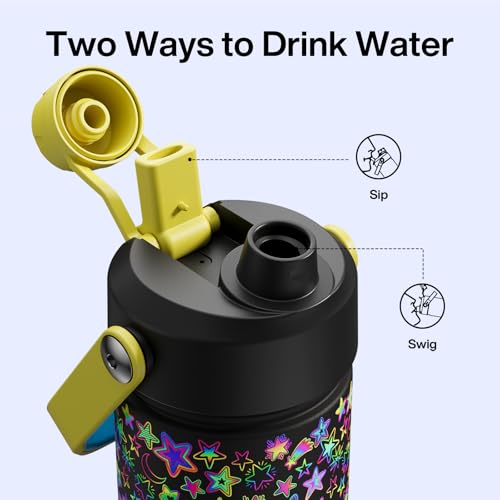 Image of ENCOOL Insulated Water Bottle with Straw Stainless Steel Water Bottle, Glow in the Dark, Leak-Proof, BPA-Free, Keeps Cold for 24 Hours for Sports, Travel, School (26 oz, Neon Galaxy)