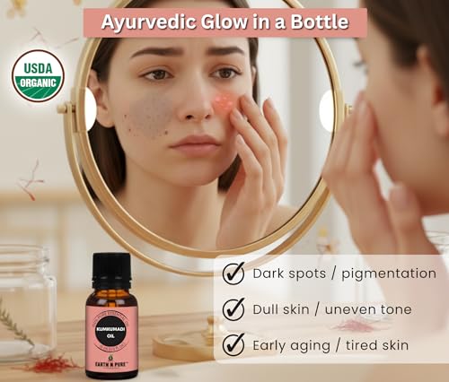 Image of Earth N Pure Kumkumadi Oil for Face Glow & Skin Care - 100% Pure Oil for Even Skin Tone & Radiant Skin - Ayurvedic Kumkumadi Tailam - 30ml
