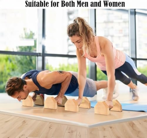 Image of Wooden Push Up Bars with Hand Grip Strengthener & Smiley Stress Ball, Non-Slip Parallettes for Home Workout, Strength Training & Calisthenics