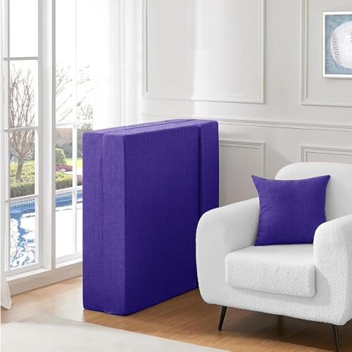 Image of Los Angeles Foldable One Seater Sofa Cum Bed, Sofa Bed 3 X 6 Feet, Jute Fabric- Washable Cover- Including One Cushion Perfect for Home & Office, Guest Room -Purple Color
