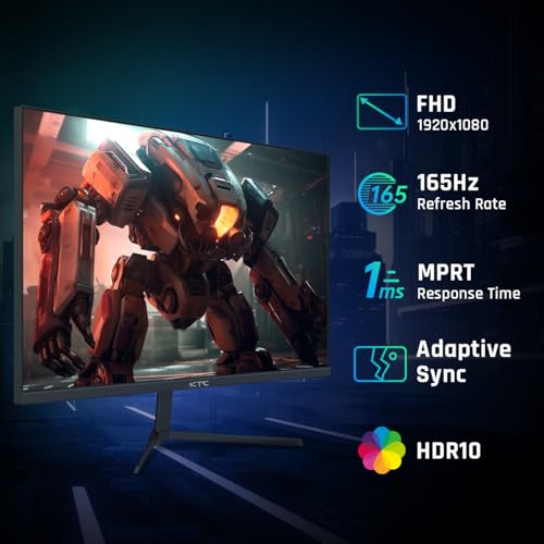 Image of KTC 24 Inch Gaming Monitor FHD 1080P Fast IPS 165Hz, 125% sRGB 1ms HDR Zero-Frame Computer Monitor, HDMI 2.0, DisplayPort 1.4, FreeSync & G-Sync, Tilt, VESA Compatible, Eye Care