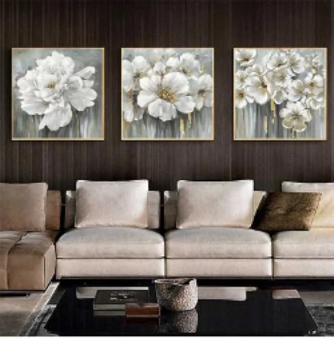 JACBON Tableau mural pour salon Peintures à l'huile sur toile Peinte à la main De nombreuses fleurs blanches Décoration d'hôtel Décoration d'intérieur...