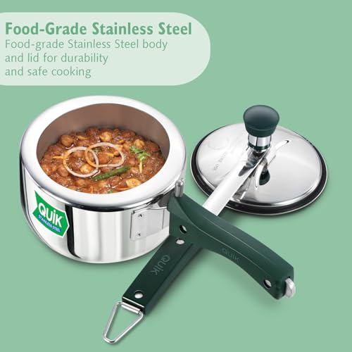 Image of Hawkins Quik 1.5 Litre Stainless Steel Pressure Cooker | Straight Body | Induction & Gas Compatible | Ideal for 1-2 persons | ISI Certified | Guaranteed for 5 year | Silver (QSP15)