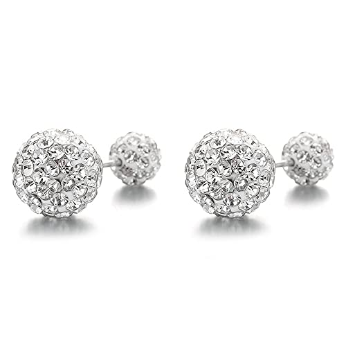 Sparkle Bling Crystal Ball Stud Earrings for Women Girls 925 Sterling Silver Rhinestone CZ Disco Ball Cartilage Tragus Earrings Piercing Studs Double Sided Front Back Fashion Jewelry Gifts