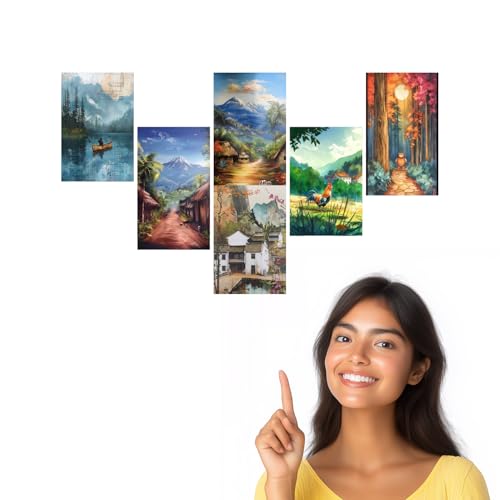 Image of SiddArtify Scenic Landscape Art Print Set - Nature - Travel - Animals in Vibrant Colors - Set of 2-4x6 Inch - Board (Pack of 6) - Sticker (Pack of 6) Wall Room Decoration art Poster Prints