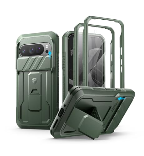 Dexnor for Google Pixel 9 Pro Case with Slide Camera Cover & Built-in Screen Protector & Heavy-Duty Kickstand,Full-Body Protective Cover Rugged Bumper Cases for Pixel 9 Pro,Army Green(2024)