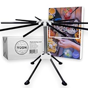 YUGN® Pasta Dryer Stainless Steel Pasta Dryer Pasta Stand – Contains 10 Arms and Is Dishwasher Safe – For Making Pasta and Spaghetti – Pasta Stand for Drying – Free E-Book