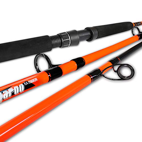 Fiblink 1-Piece Trolling Rod Saltwater Offshore Spinning & Casting Roller Rod Conventional Fishing Pole Catfish Rod (5'6"-H - 50-80LB(Orange))