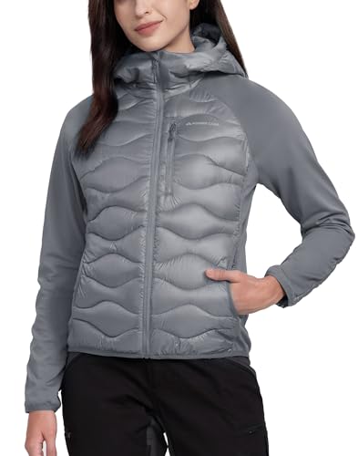 Pioneer Camp Puffer Jacket Womens Lightweight Packable Running Hiking Insulated Winter Coat With Zipper Pockets, Grey, M