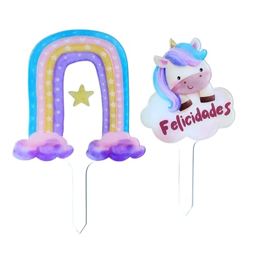 Decoración tarta de Cumpleaños español, Arcoíris con Unicornio Topper tarta decoracion tartas cumpleaños happy birthday decoracion adornos cumpleaños tarta cumpleaños acrilico