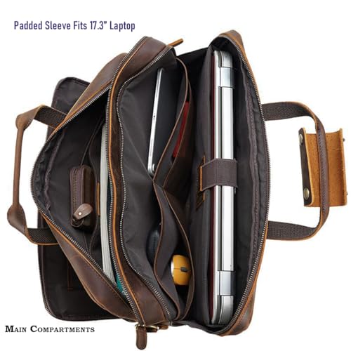 Image of STAR VISTA Matteo Large 18 inch Laptop Messenger Bag, Calfskin Leather Briefcase for Men, Business Travel, YKK Zippers