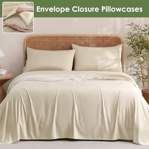 Image of MICORAL King Size Sheets Set, Rayon Derived from Bamboo Cooling Sheets for Hot Sleepers, Breathable & Soft, Deep Pocket Up to 16 Inches, Hotel Luxury Silky Bedding, Beige