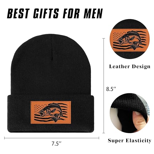 Image of American Flag Fishing Beanie Hat for Men, Christmas Dad Birthday Beanie Hats Gift for Women Men